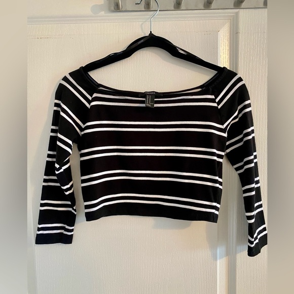 Forever 21 Cropped Long Sleeved Striped Shirt - Picture 1 of 5